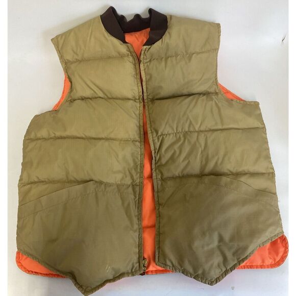 Vintage 80s Mens Reversible Hunting Puffer Vest Duck Down Kmart Neon Orange XL - Picture 2 of 12